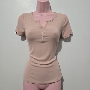 Active Basic - T-Shirt - Preppy Button Collar - Size M - Pink